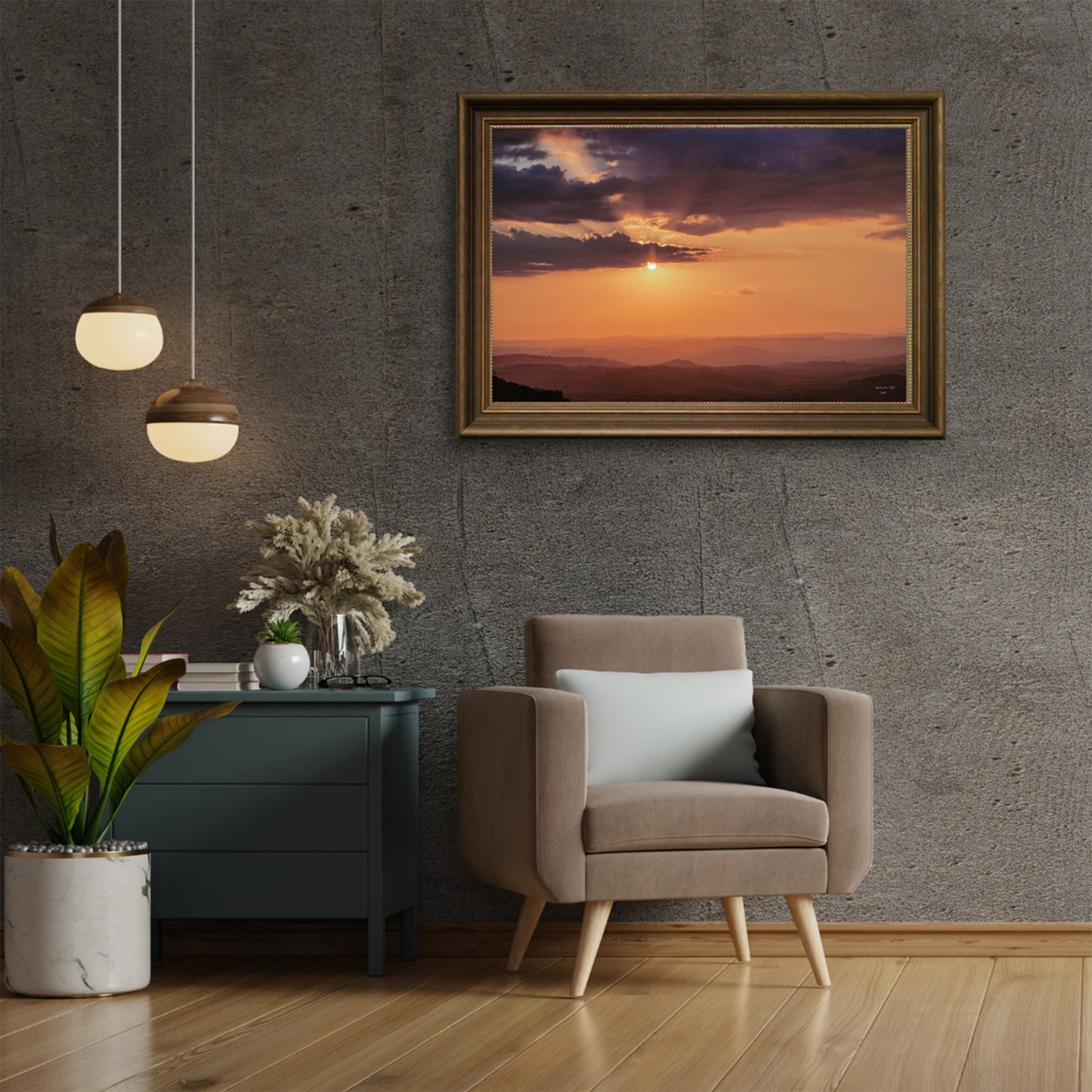Sicily Orange Sunset Photograph, Digital Download