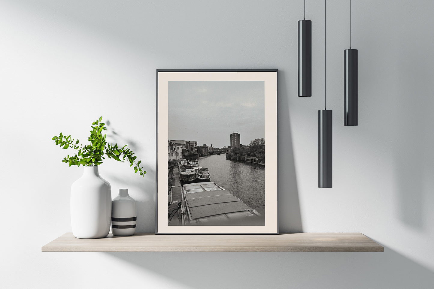 York Riverside, England Black and White Wall Art, Digital Download