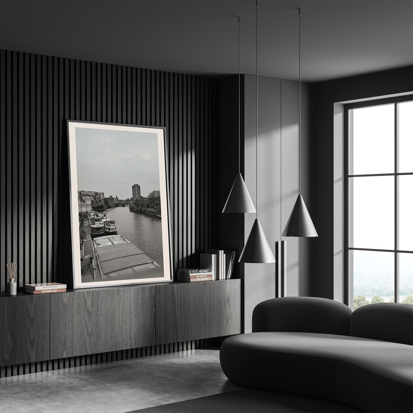 York Riverside, England Black and White Wall Art, Digital Download