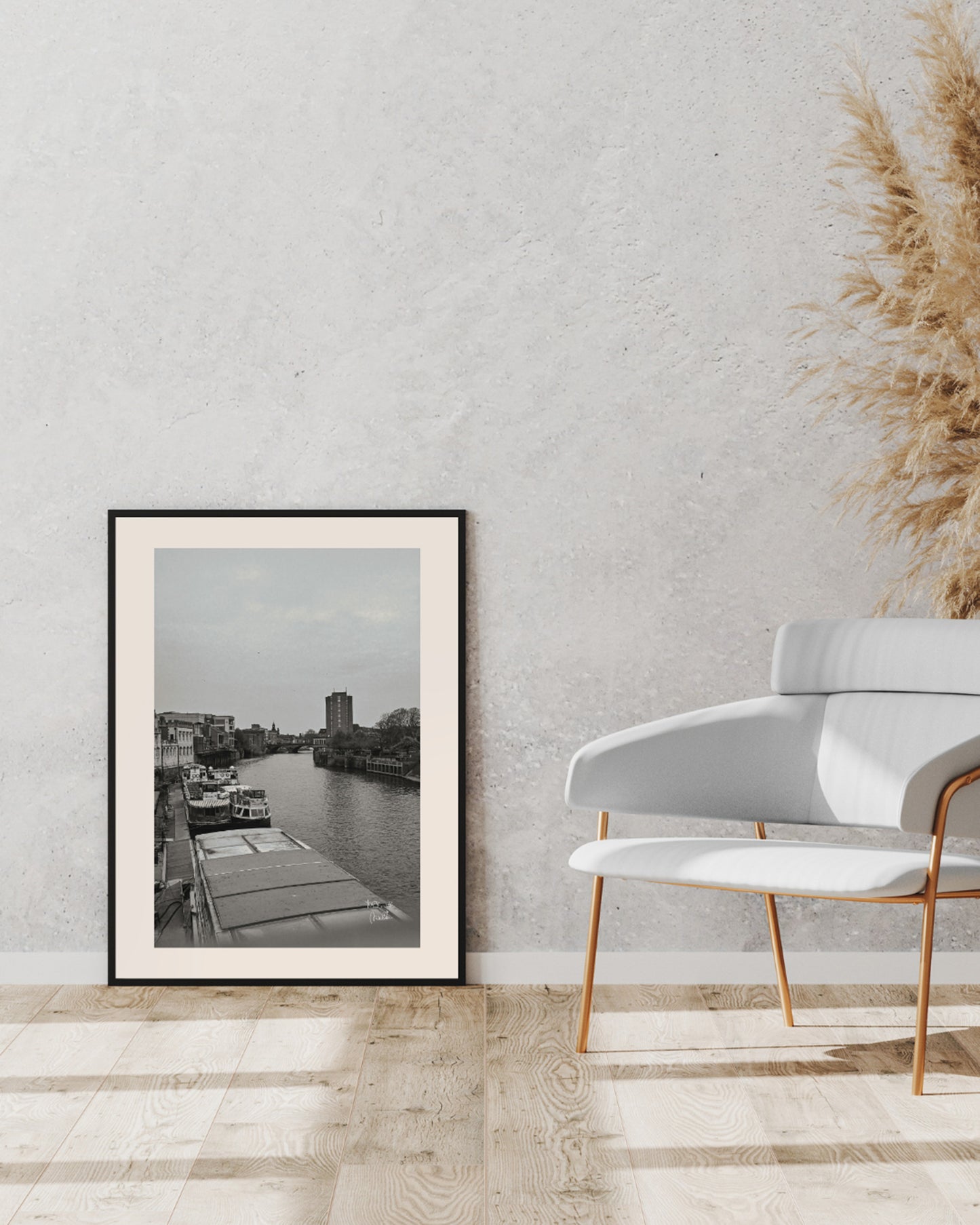 York Riverside, England Black and White Wall Art, Digital Download