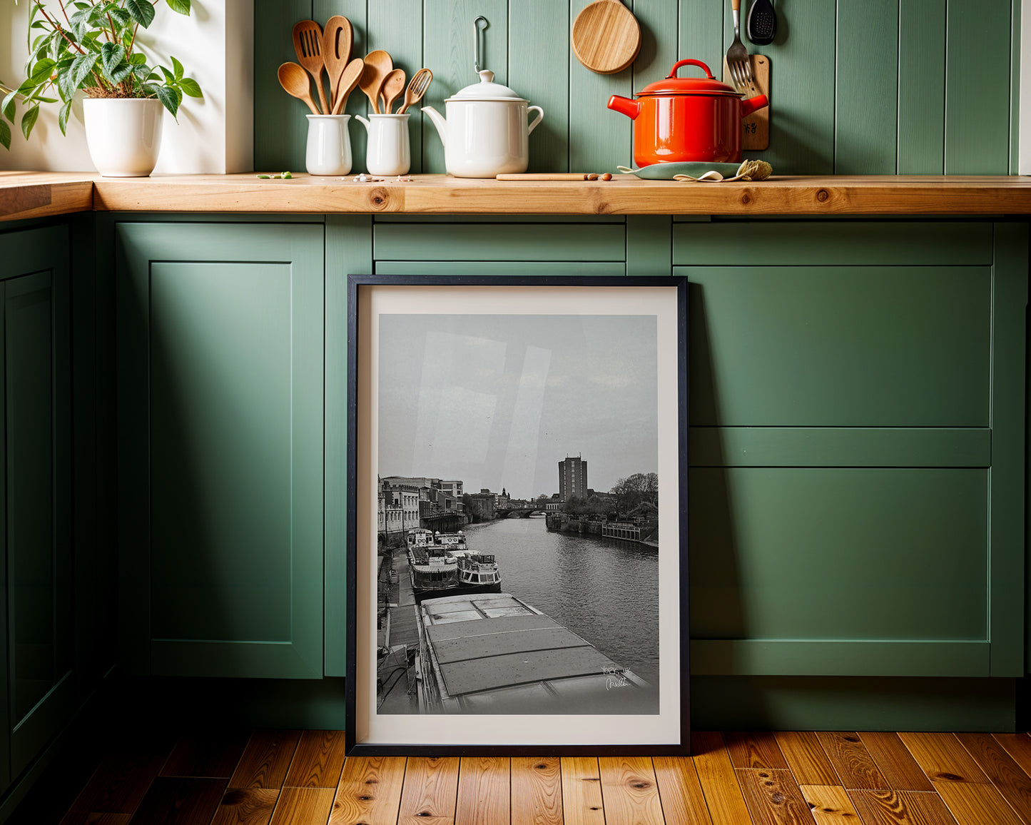 York Riverside, England Black and White Wall Art, Digital Download