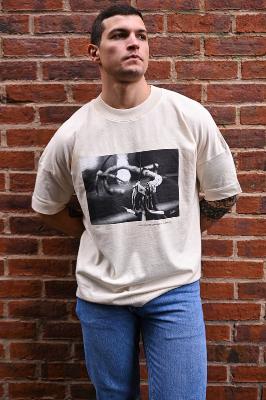 vintage bike street photography t-shirt featuring a high-quality print of an original photo taken at Leeds Dock