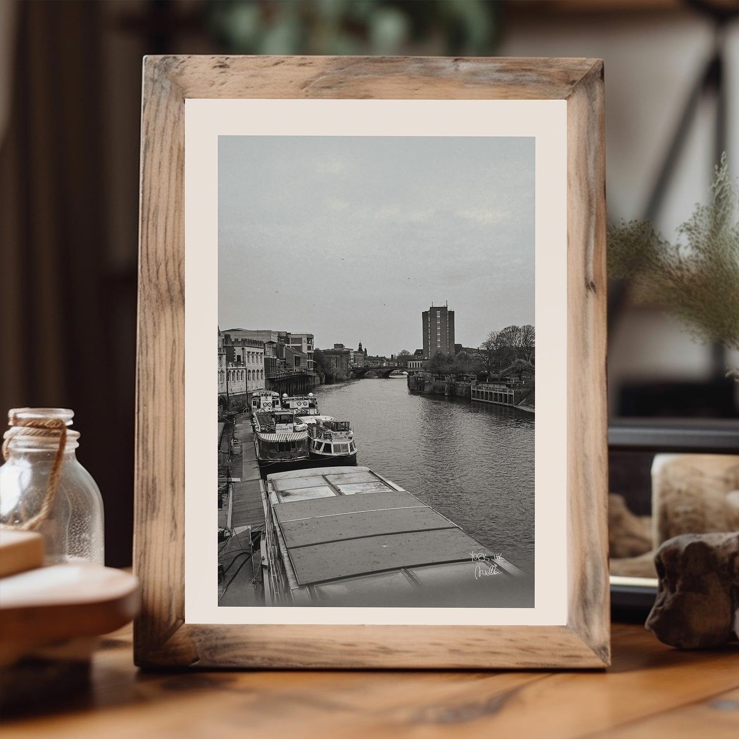 York Riverside, England Black and White Wall Art, Digital Download