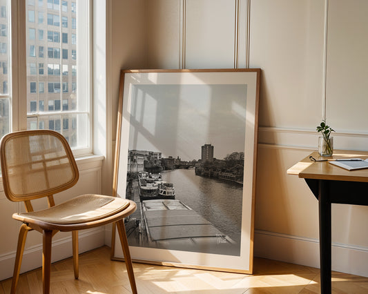 York Riverside, England Black and White Wall Art, Digital Download